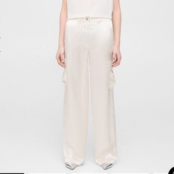 Theory Ivory Satin Wide Leg Cargo Pants Size 00/XS - Picture 2 of 9